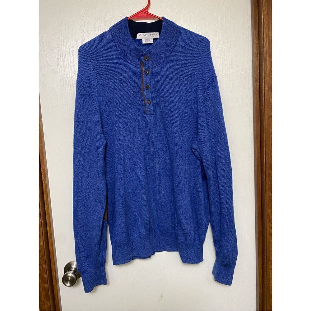 Martin Timeless As The Game Blue Merino Wool Cotton Blend Pullover Large